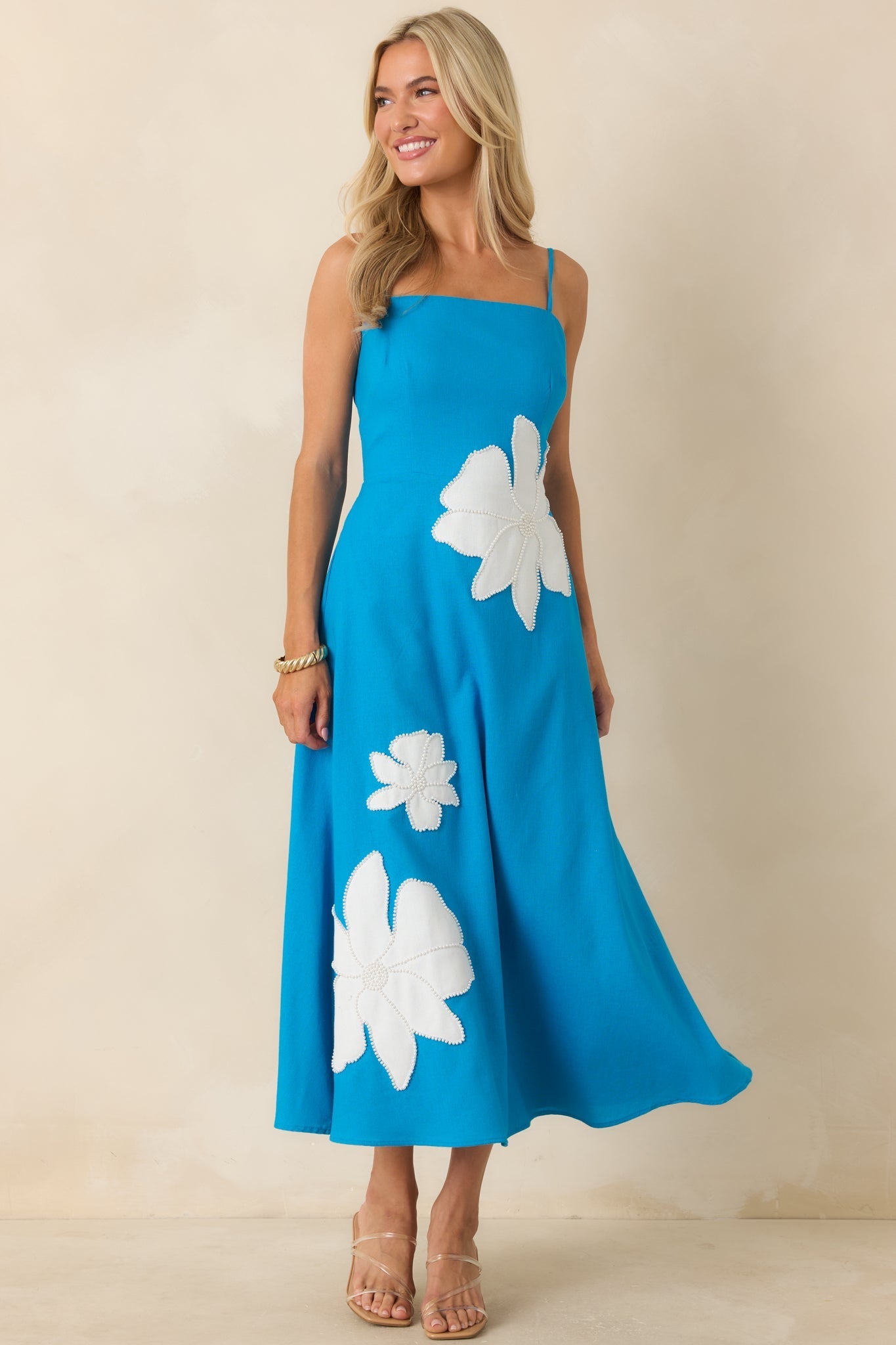 Isla Floral Midi Dress in Blossom Blue