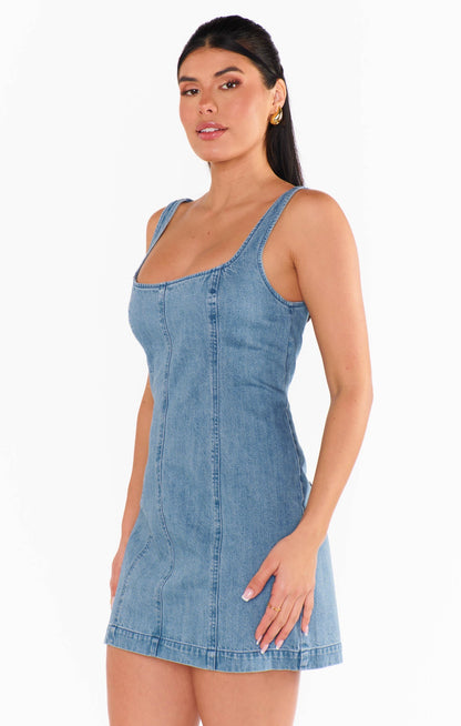 Stephanie Silk Mini Dress in Gloomy Blue