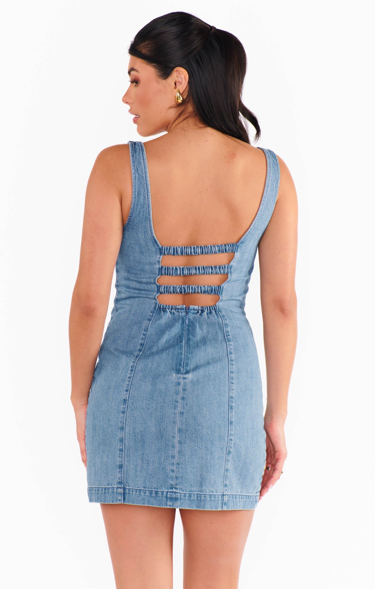Stephanie Silk Mini Dress in Gloomy Blue