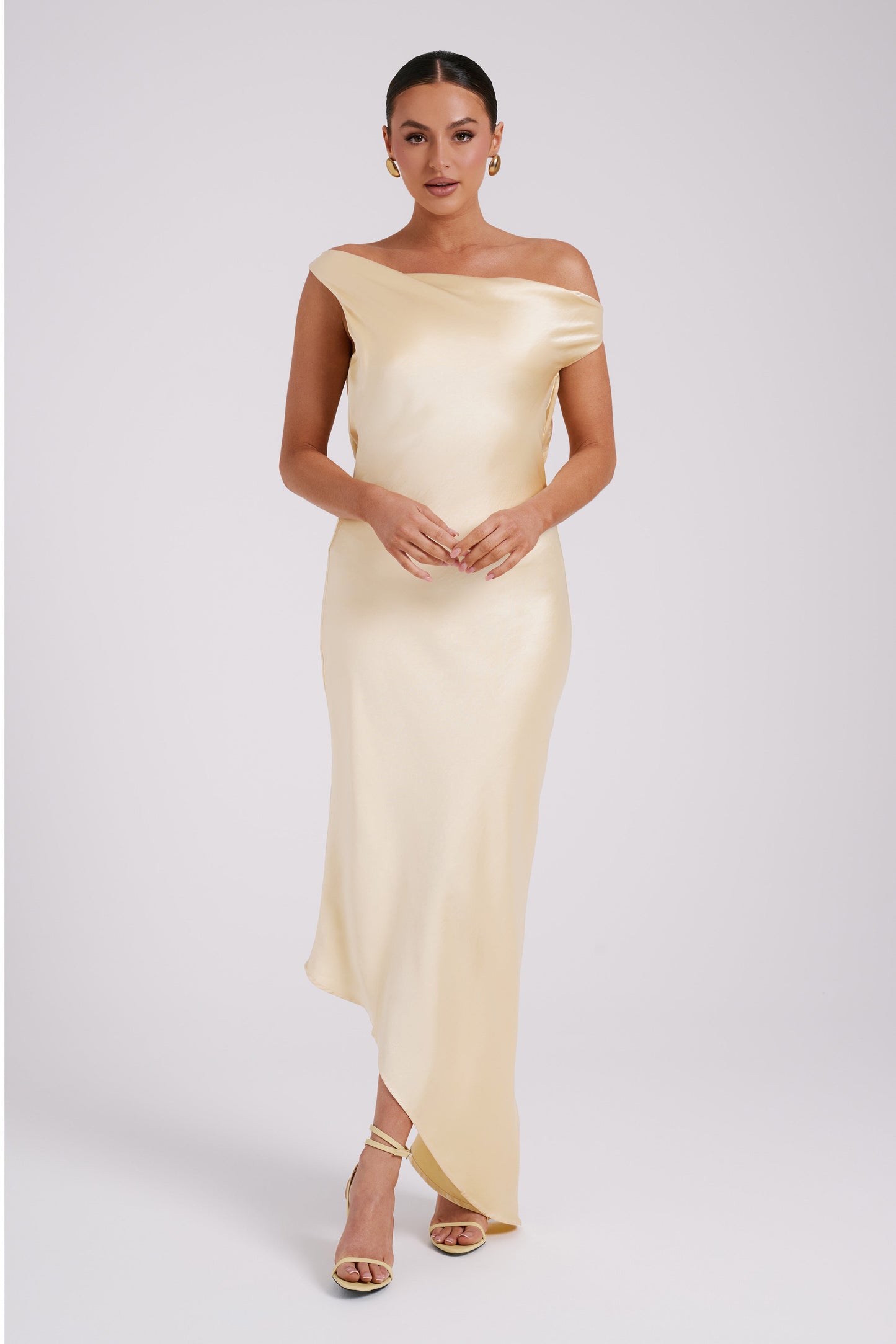 Yvette Asymmetrical Slip Maxi Dress in Emerald