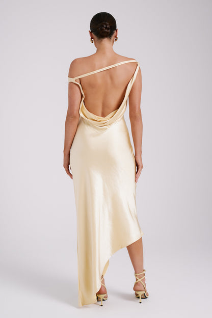 Yvette Asymmetrical Slip Maxi Dress in Emerald