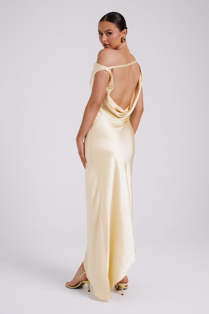 Yvette Asymmetrical Slip Maxi Dress in Emerald