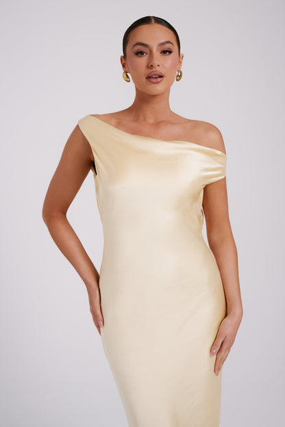 Yvette Asymmetrical Slip Maxi Dress in Emerald
