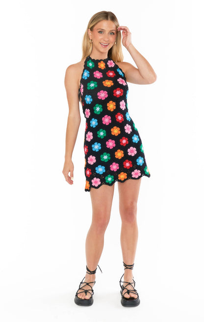 Valentina Crochet Halter Mini Dress