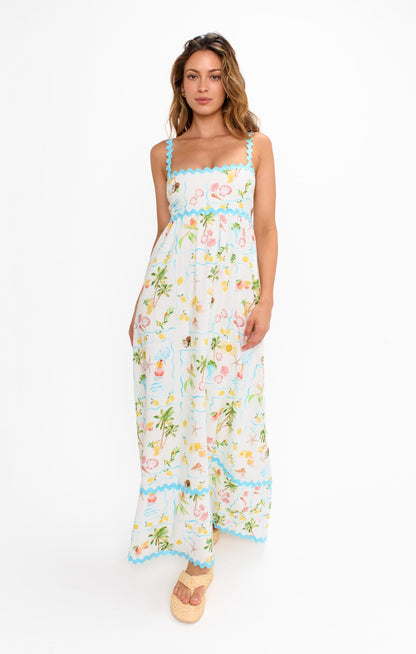 Margot Scallop Maxi Dress in Seaside Blue