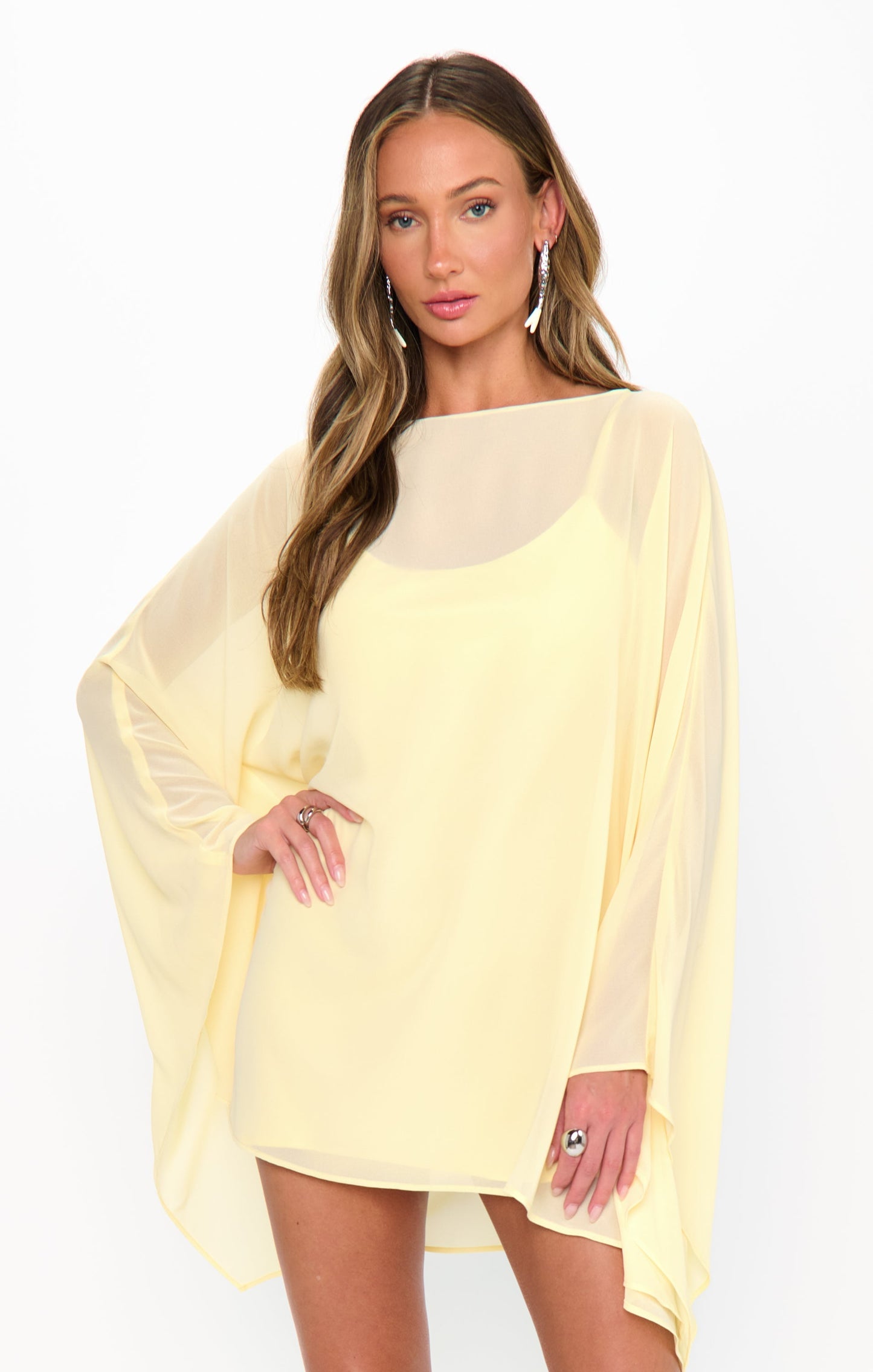 Olsen Chiffon Mini Dress in Pale Yellow
