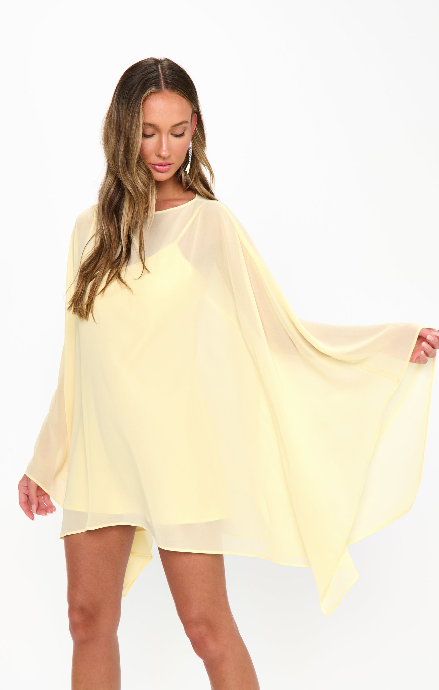 Olsen Chiffon Mini Dress in Pale Yellow