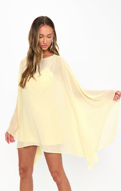 Olsen Chiffon Mini Dress in Pale Yellow