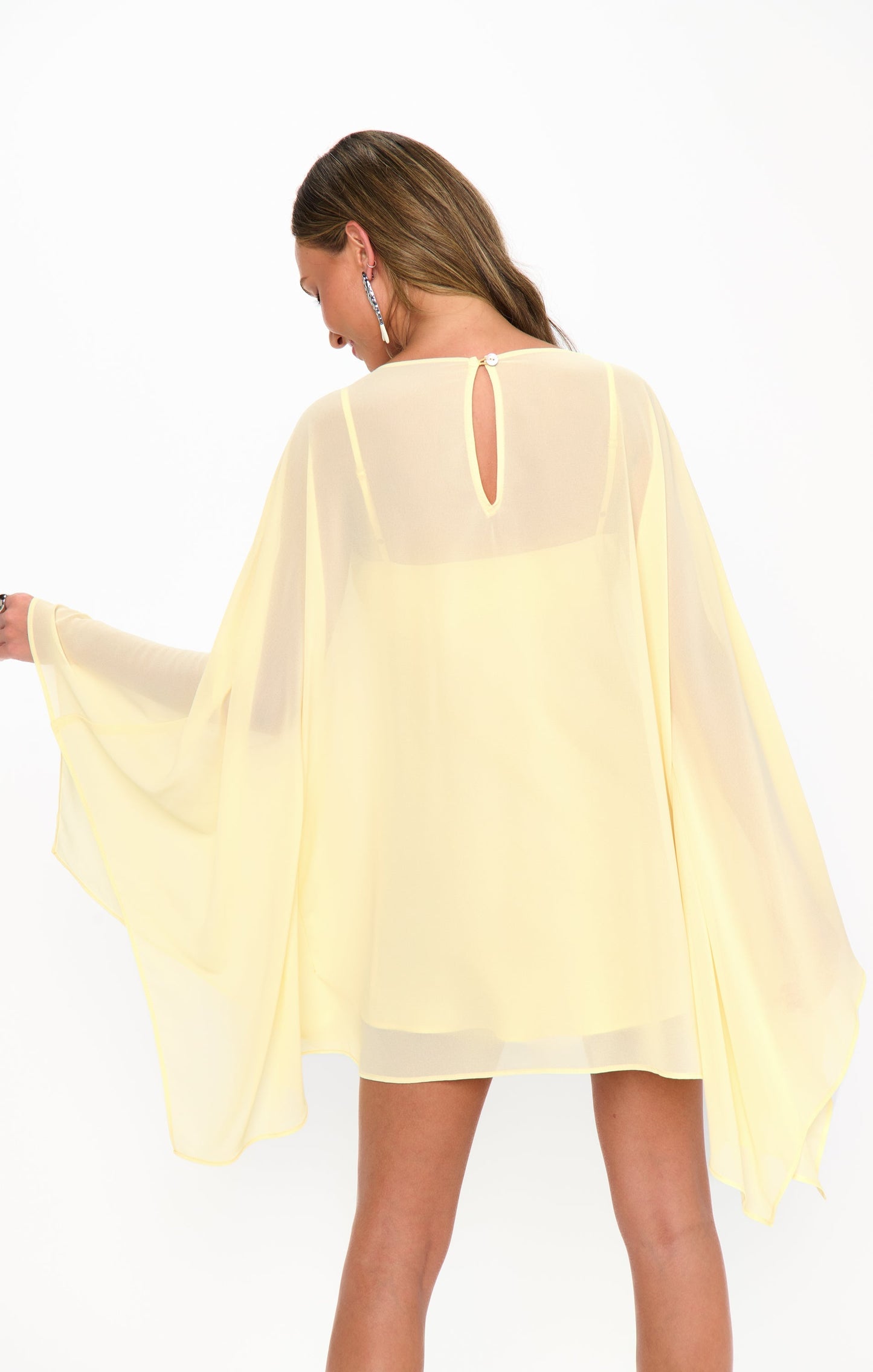 Olsen Chiffon Mini Dress in Pale Yellow
