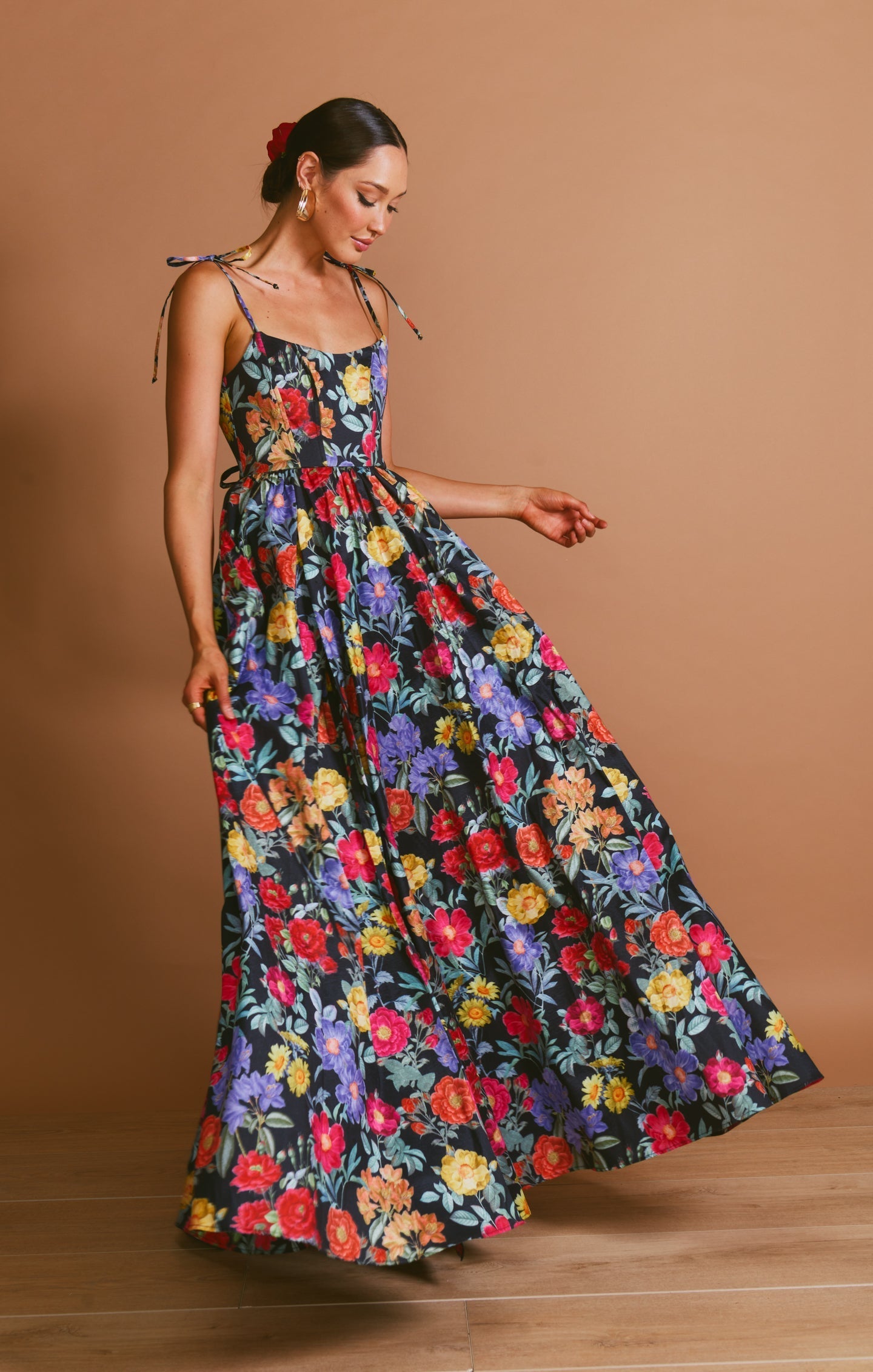 Juliet Taffeta Maxi Dress in Peony Black