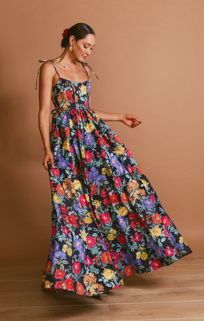 Juliet Taffeta Maxi Dress in Peony Black