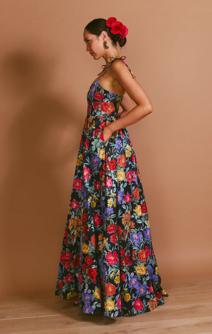 Juliet Taffeta Maxi Dress in Peony Black