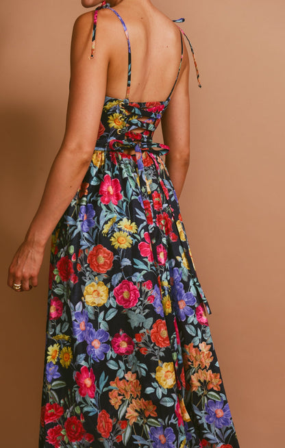 Juliet Taffeta Maxi Dress in Peony Black