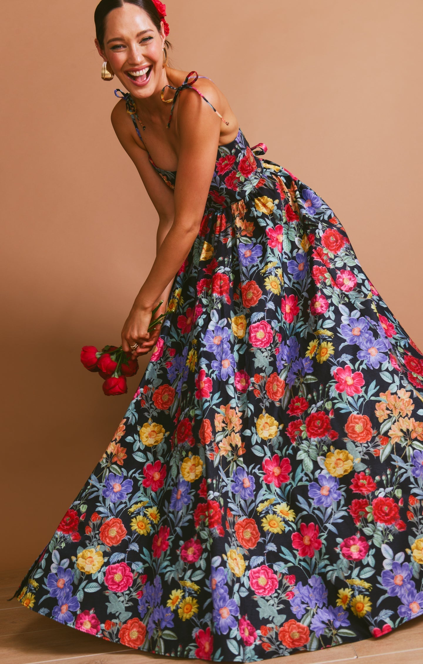 Juliet Taffeta Maxi Dress in Peony Black