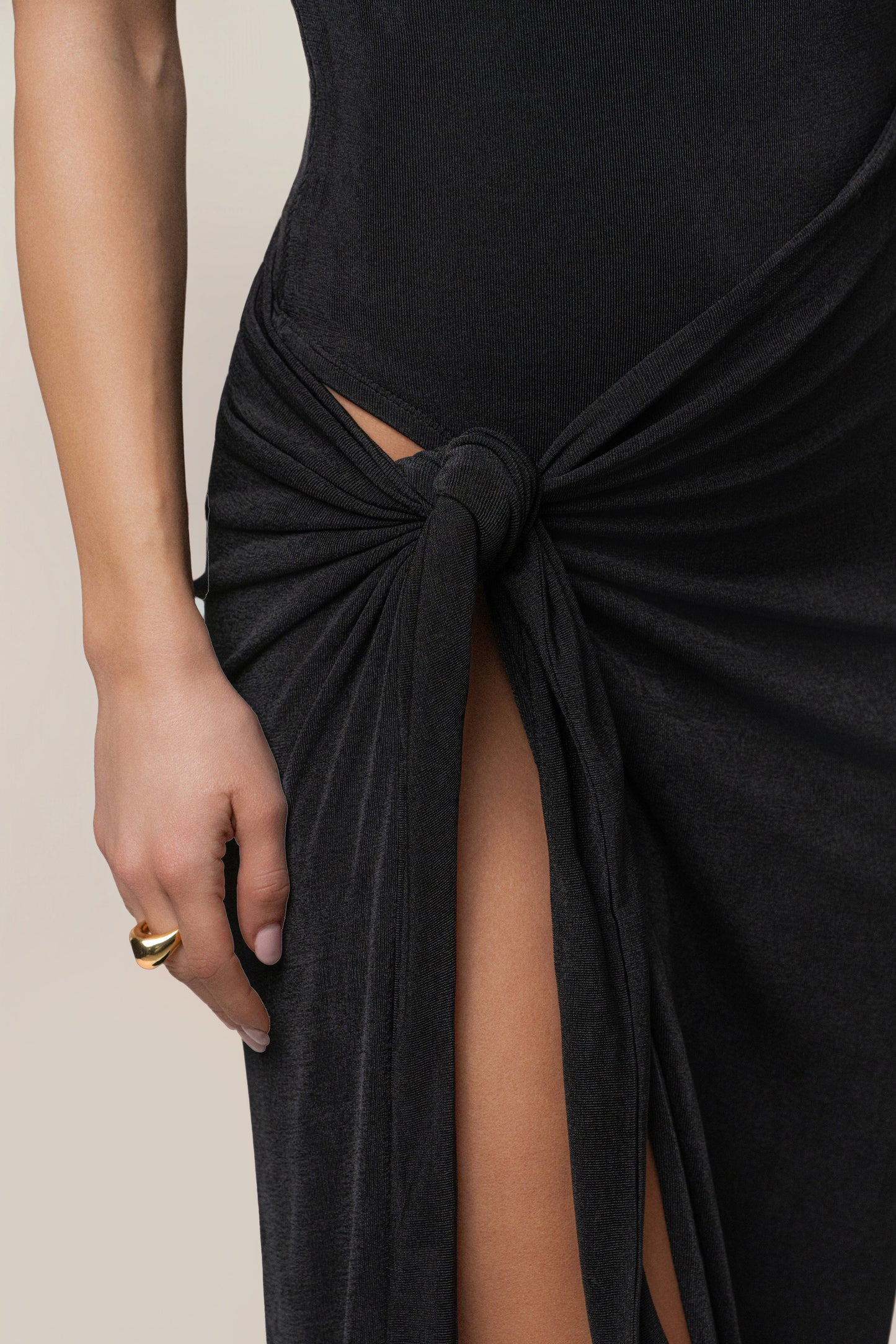 Aubree Satin Midi Dress in Black