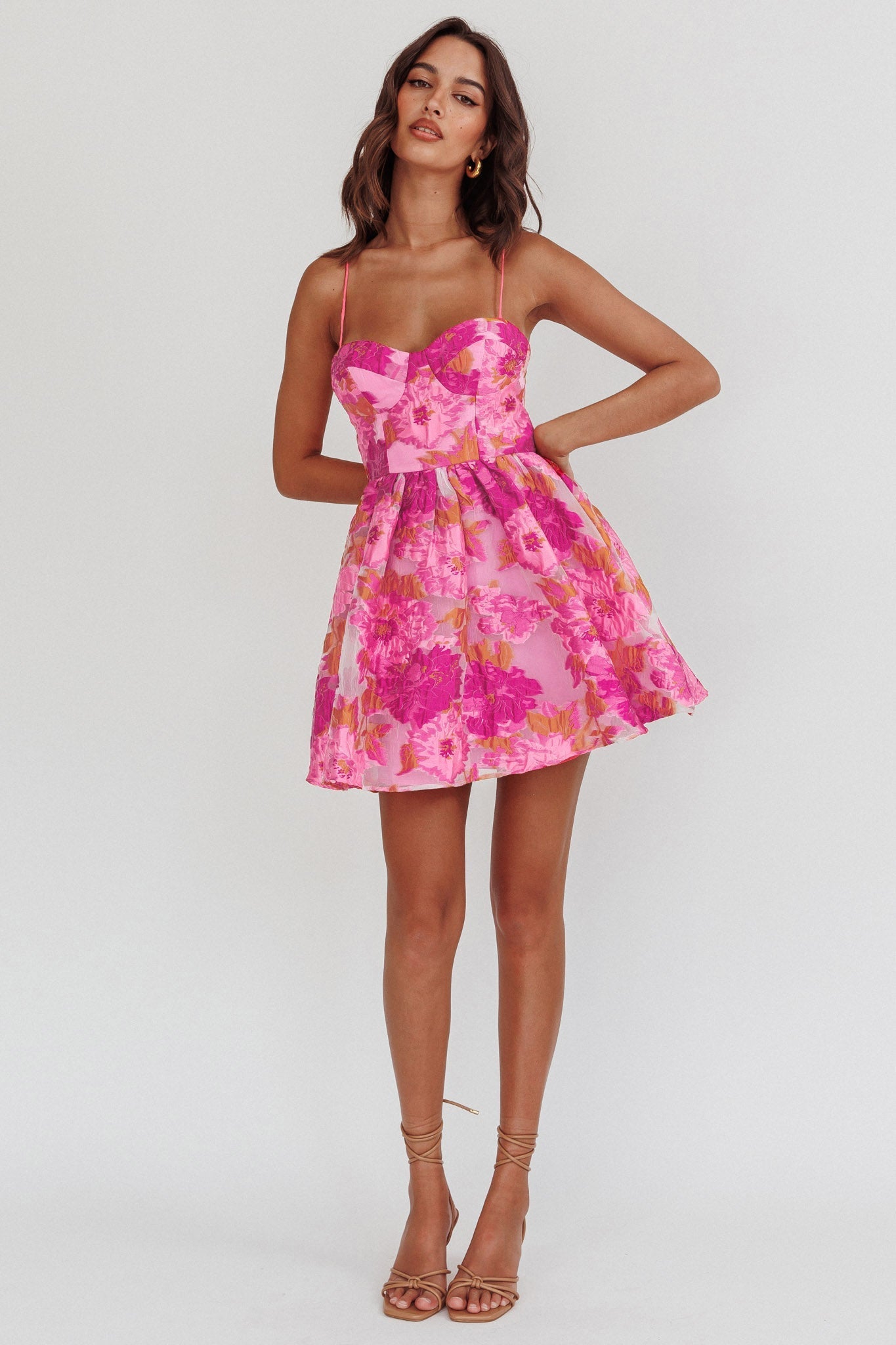 Belle Enchanted Jacquard Mini Dress in Pink
