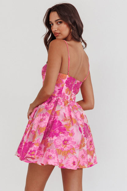 Belle Enchanted Jacquard Mini Dress in Pink