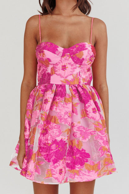 Belle Enchanted Jacquard Mini Dress in Pink