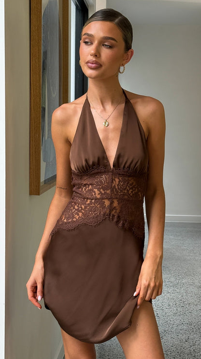 Kiana Silk Mini Dress in Wine