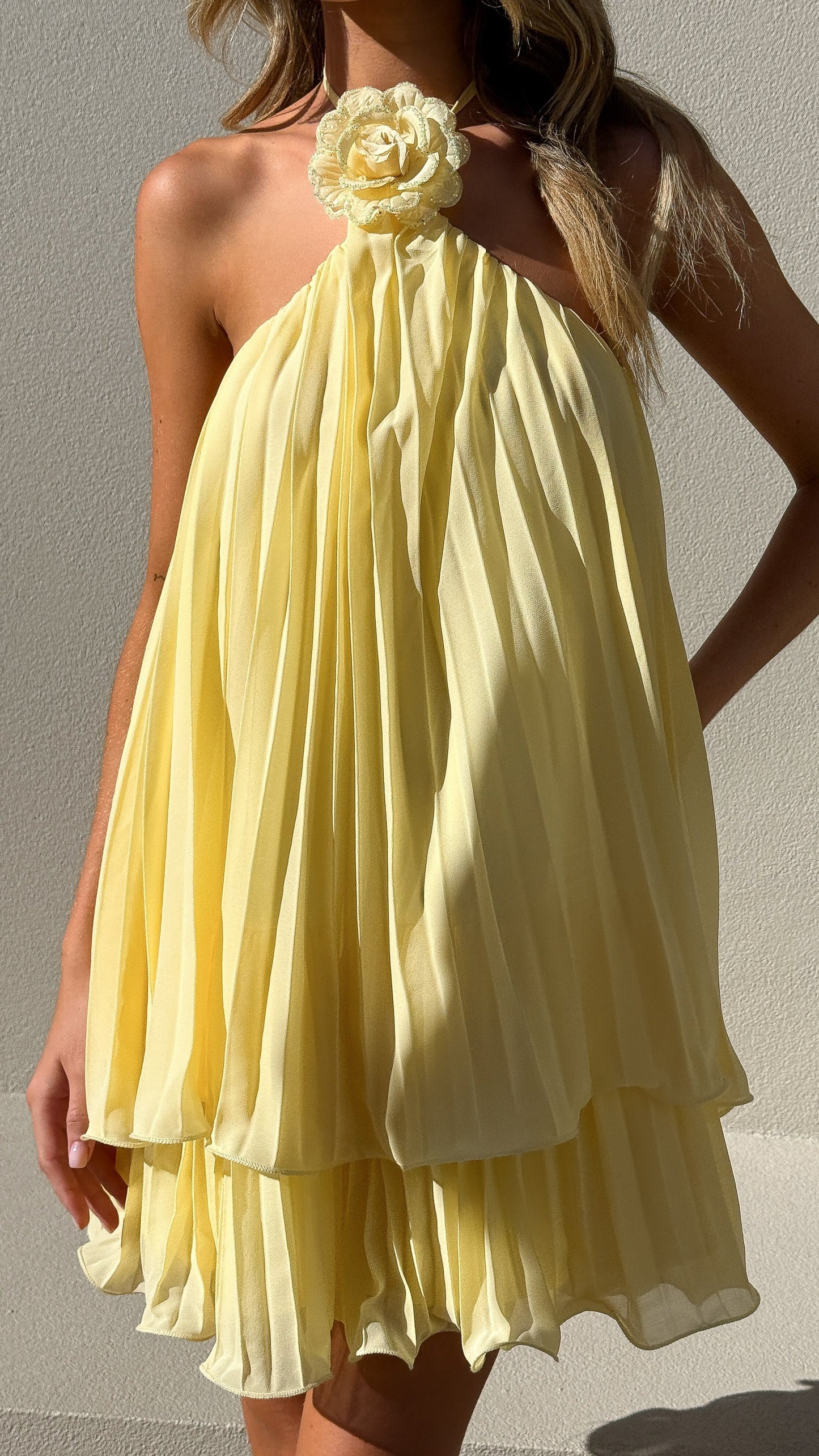 Gia Silk Charmeuse Mini Dress in Butter Yellow