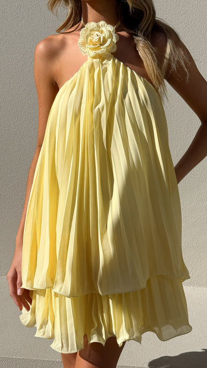 Gia Silk Charmeuse Mini Dress in Butter Yellow