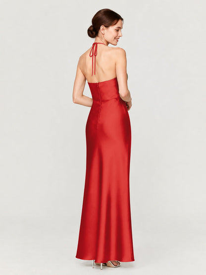 Margot Acetate Satin Halter Dress