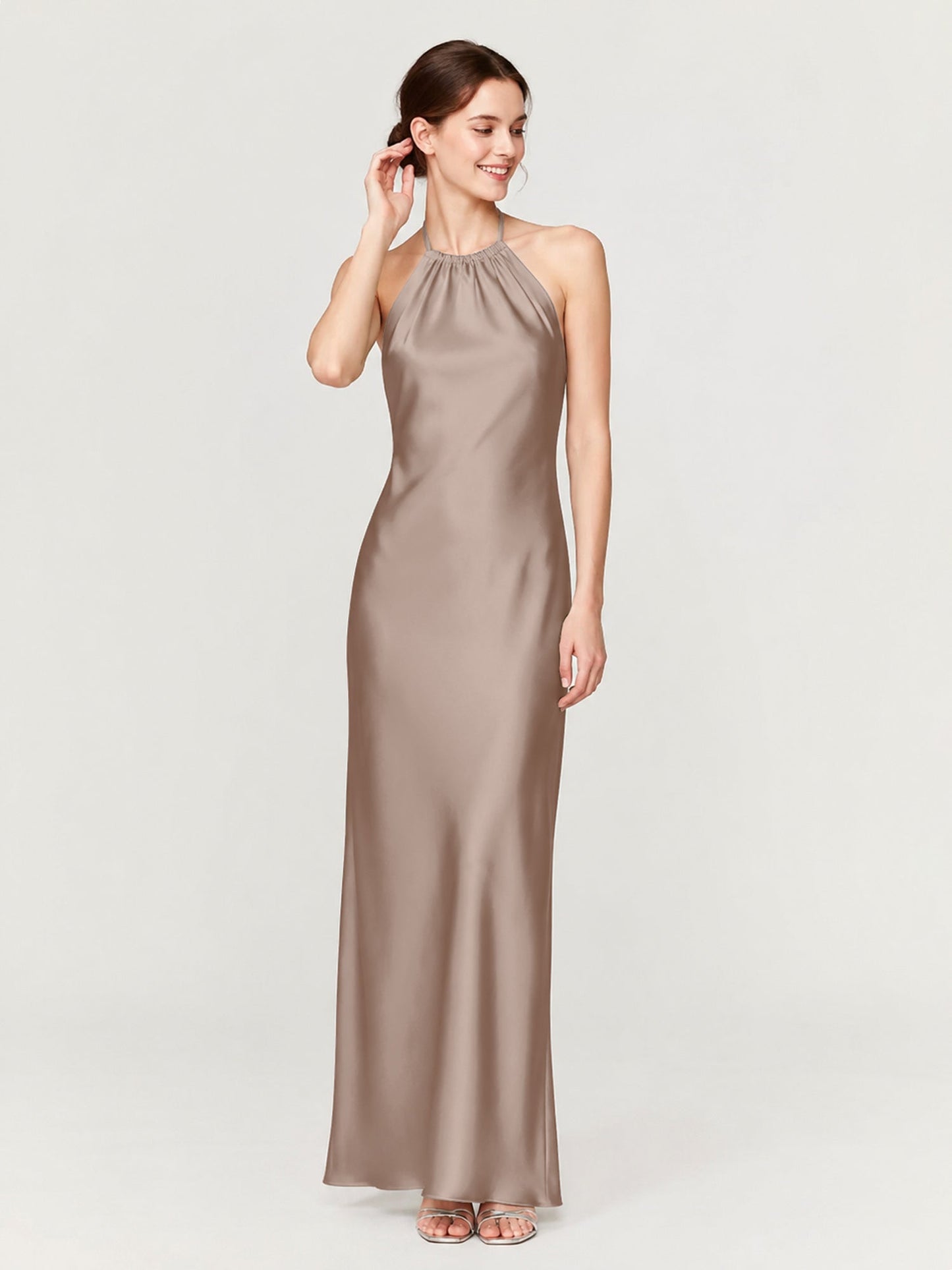 Margot Acetate Satin Halter Dress