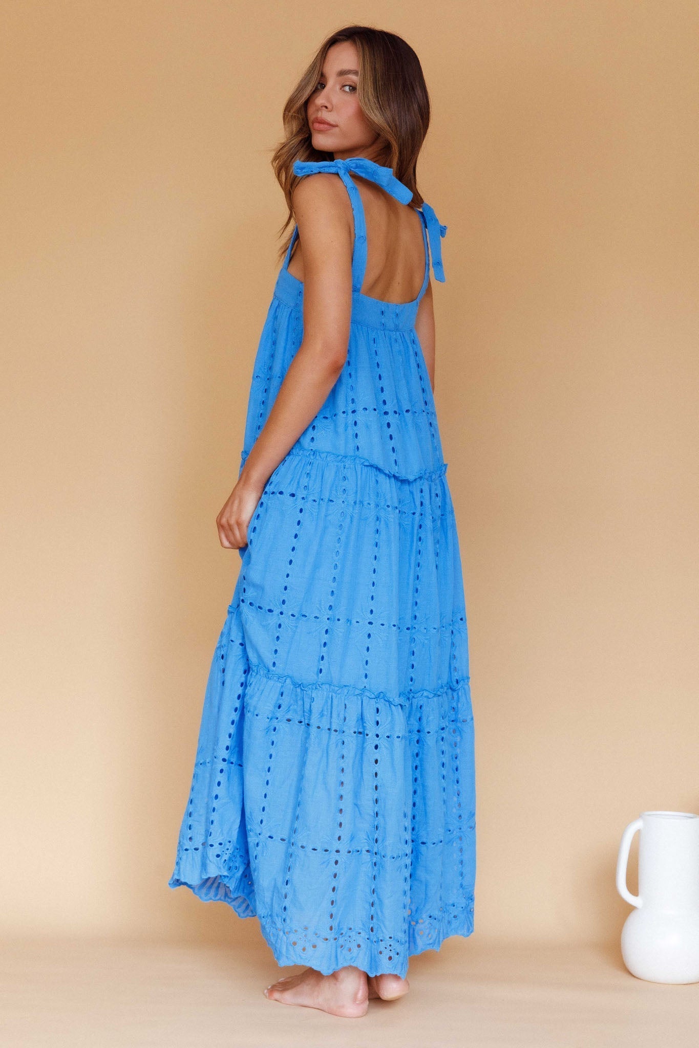 Brynna Tied Shoulder Maxi Dress in Blue