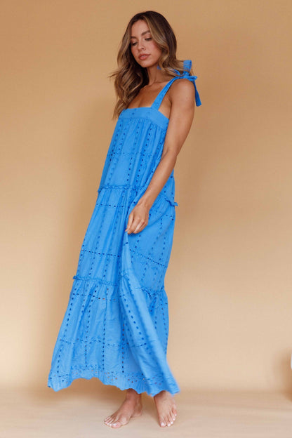 Brynna Tied Shoulder Maxi Dress in Blue