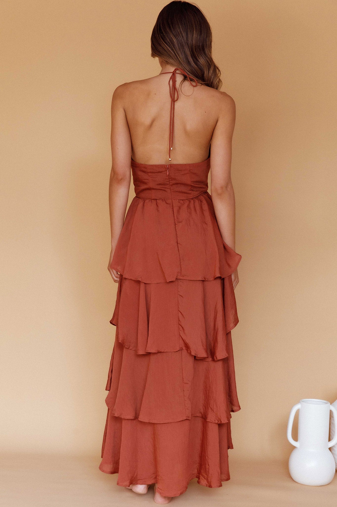Catalina Tiered Ruffle Maxi Dress in Cocoa