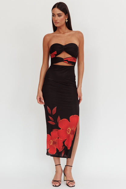 Silah Twist Bodice Maxi Dress in Hibiscus Black
