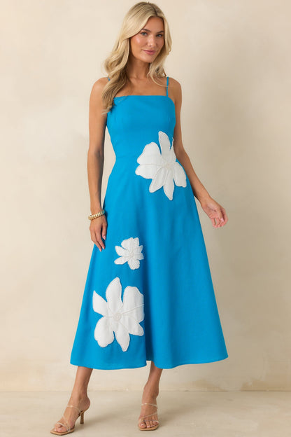 Isla Floral Midi Dress in Blossom Blue