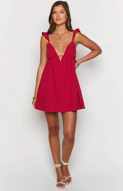 Tammie Silk Mini Dress in Burgundy
