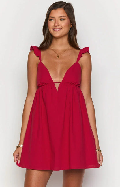Tammie Silk Mini Dress in Burgundy