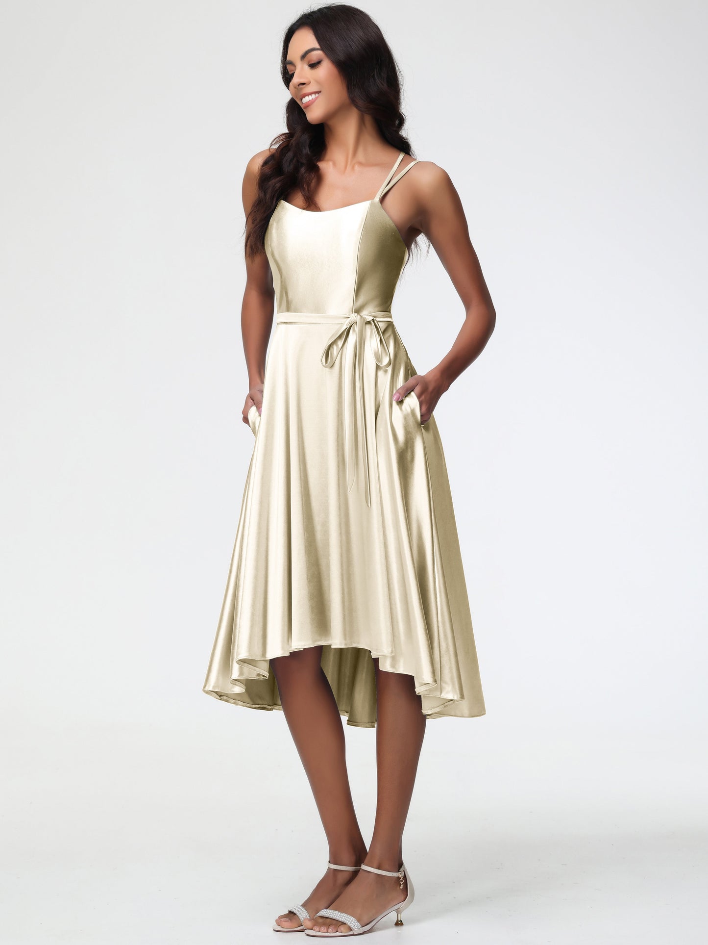 Celeste Satin High-Low Bridesmaid Dress