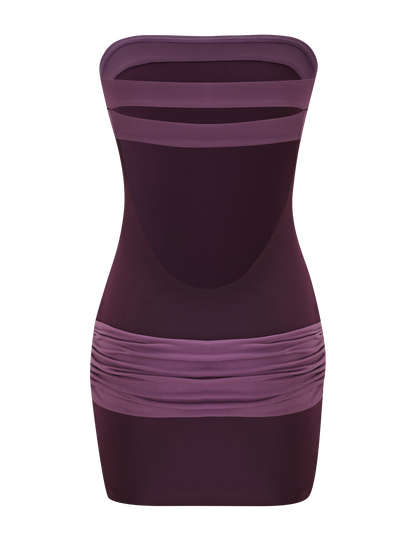 Eos Silk Mini Dress in Aubergine & Iris