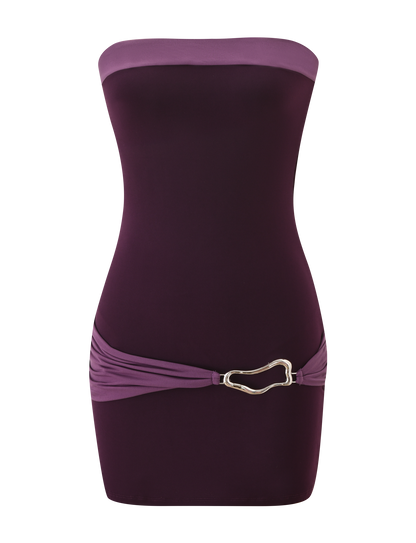 Eos Silk Mini Dress in Aubergine & Iris