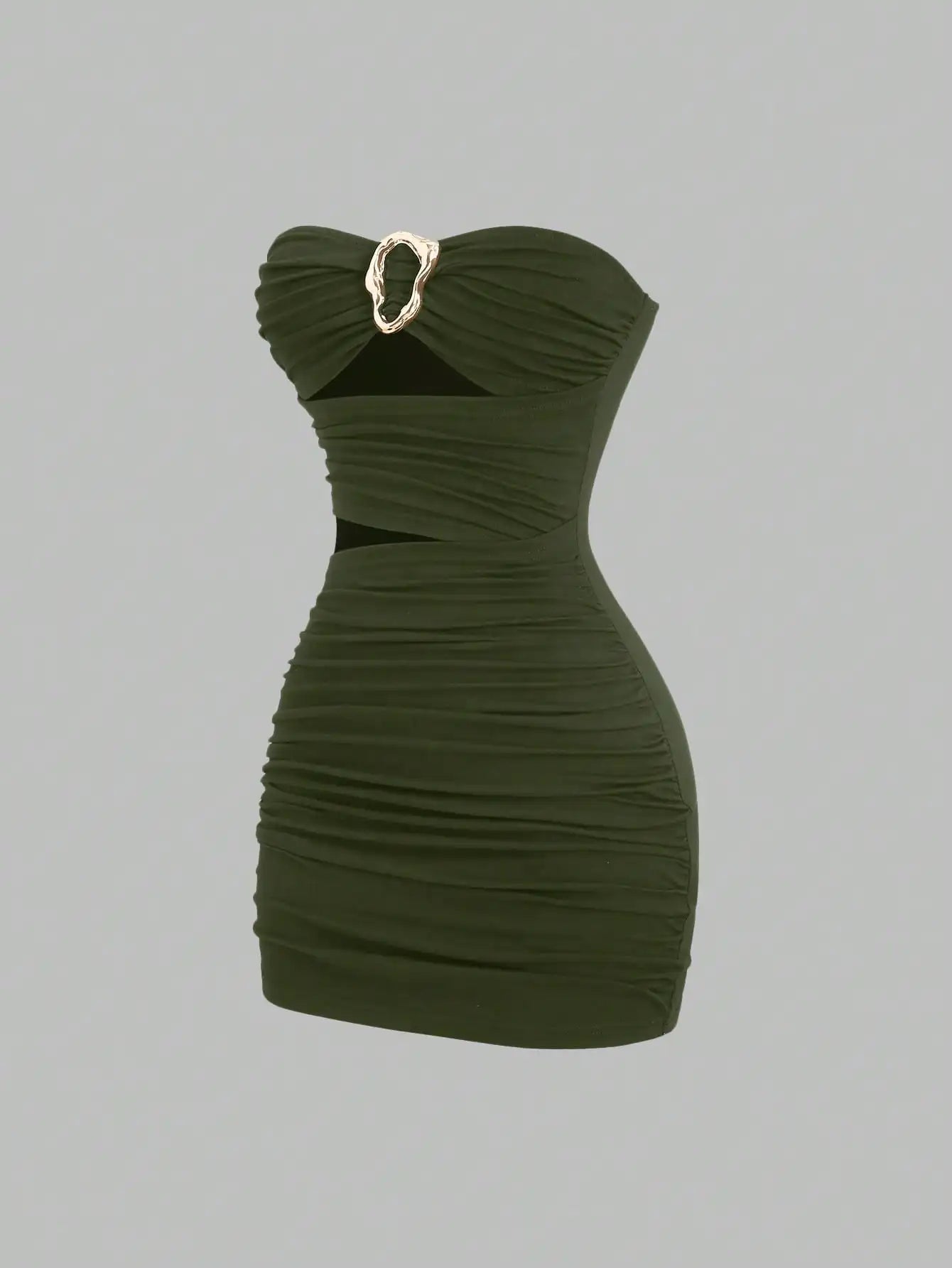 Margot Ruched Mini Dress in Army Green