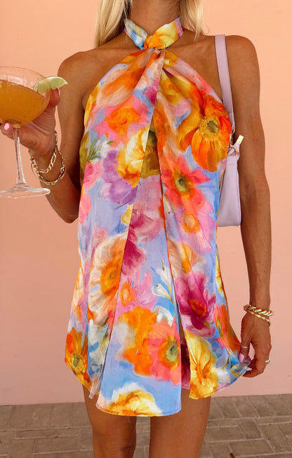 Margot Twist Mini Dress in Brushed Blooms
