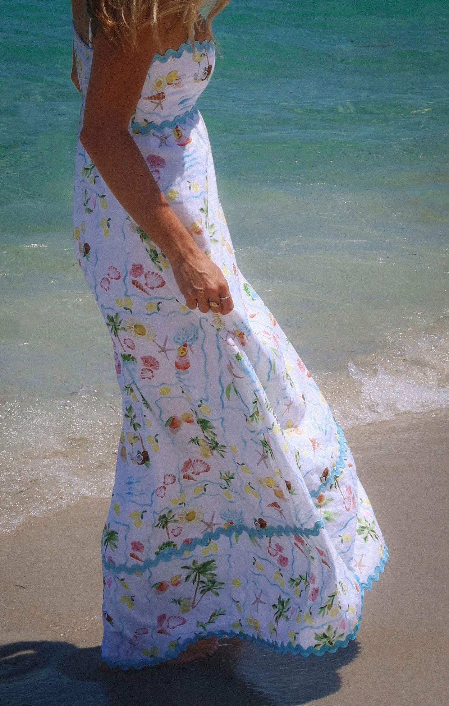 Margot Scallop Maxi Dress in Seaside Blue