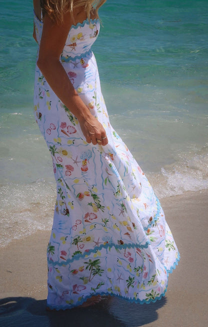 Margot Scallop Maxi Dress in Seaside Blue