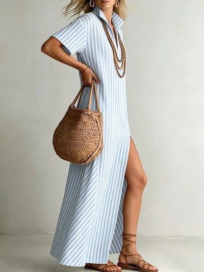 Margot Striped Linen Maxi Shirt Dress