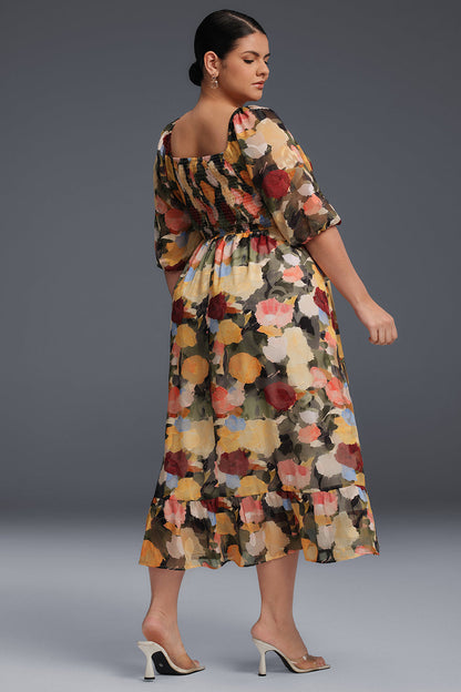Valentina Draped Collar Floral Maxi Dress