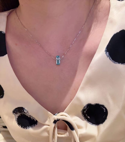 Emerald Cut Blue D Necklace