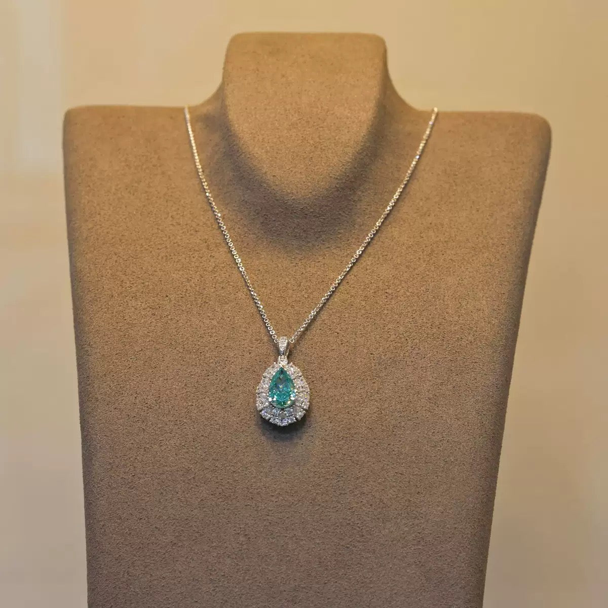 6.2ct Drop Shaped Paraiba-Inspired Necklace