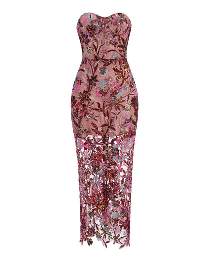 Dahlia Sequin Maxi Dress in Red