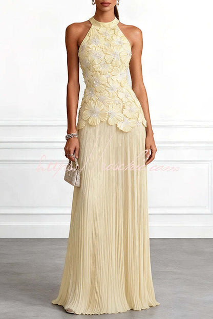 Emilie 3D Floral Embroidered Halter Maxi Dress