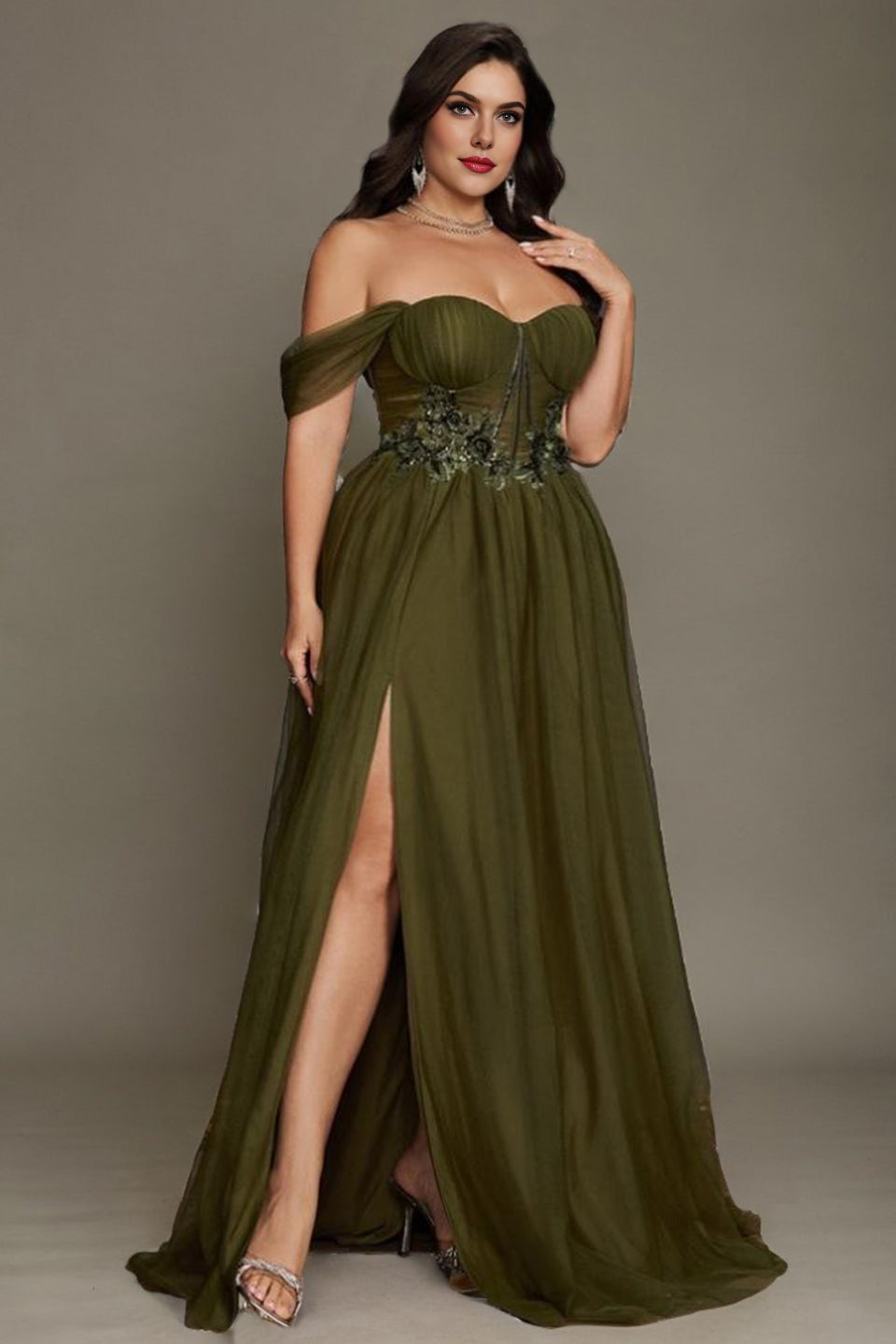 Valentina Off-Shoulder Maxi Dress in Sage