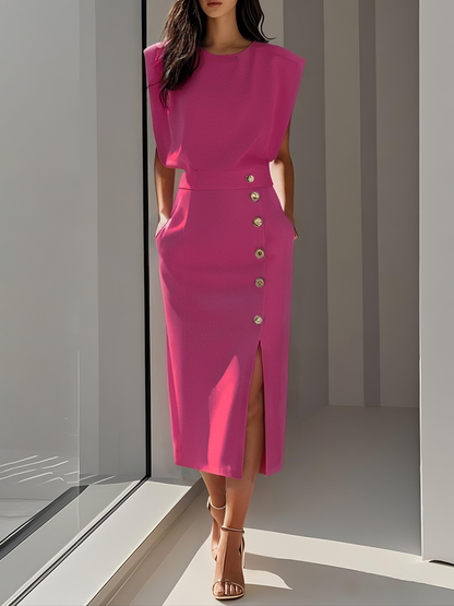 Lisandra Button Midi Dress
