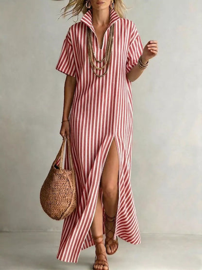Margot Striped Linen Maxi Shirt Dress
